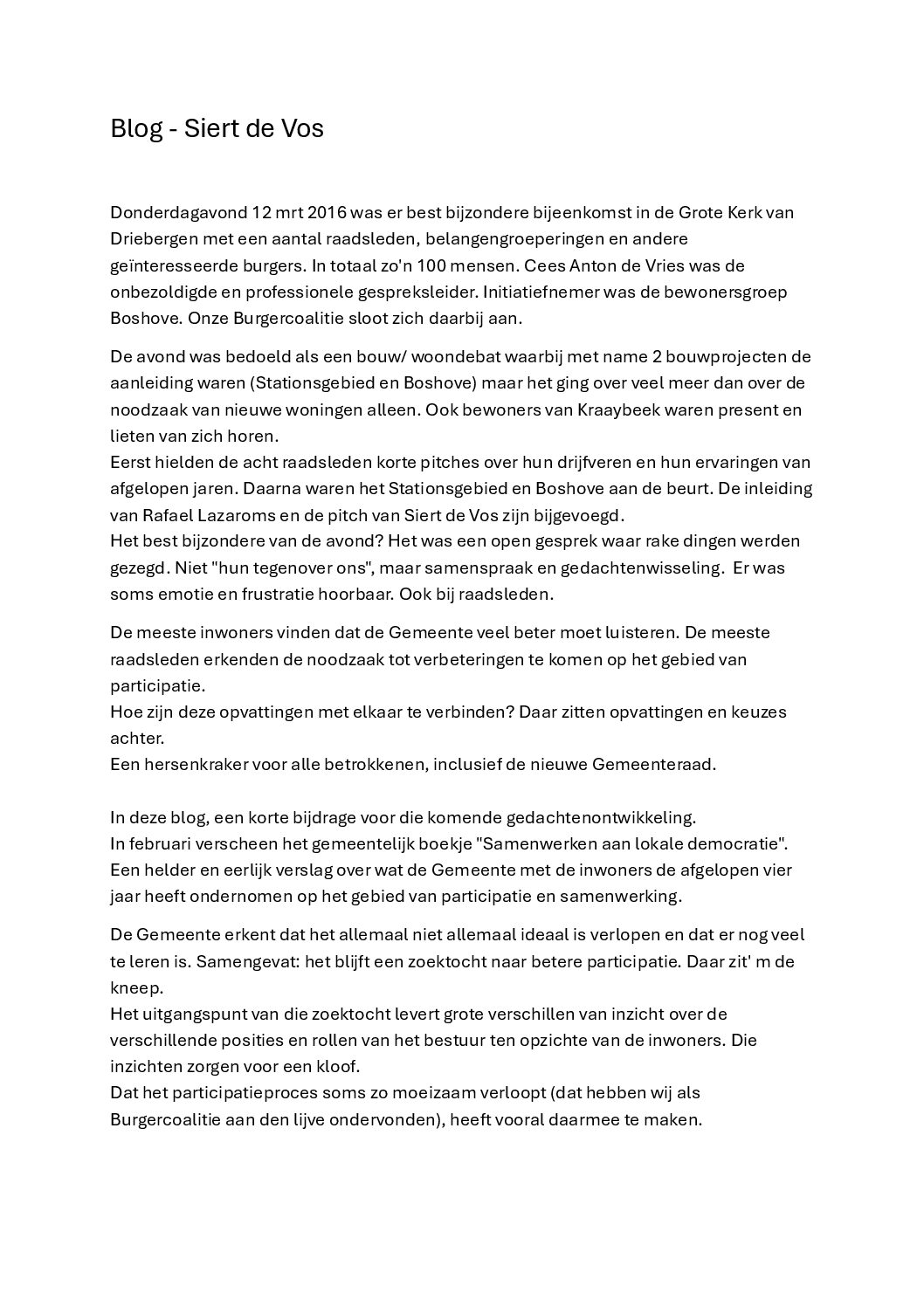 Blog – Siert de Vos – Woondebat Grote Kerk 12 maart 2026